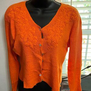 Vintage Orange Hand Knitted Sweater Garland Knitwear Medium Beautiful Details!